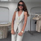 ✈️Free Shipping💃Women's 2 Piece Outfits Button Front Sleeveless V Neck Vest Jacket and Pants