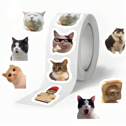 😺500PCS Funny Cat Meme Stickers Roll