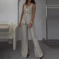 ✈️Free Shipping💃Women's 2 Piece Outfits Button Front Sleeveless V Neck Vest Jacket and Pants