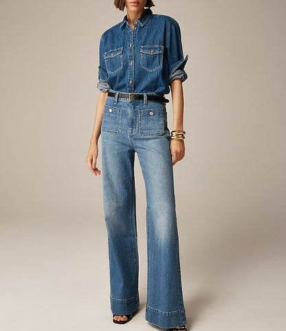 ⭐2025 Best Selling Jeans-49% OFF👖Tummy Control Cropped Wide-Leg Jeans