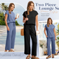 💕Last Day Promotion 49% OFF🔥2025 New Women's Casual Cap Sleeve Top Wide Leg Crop Pants Two Piece Sets🚀Free shipping🚀