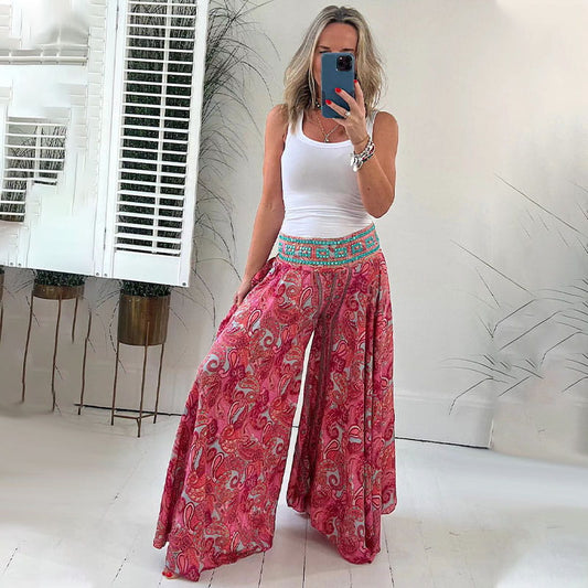 💥Limited Hot Sales 50% OFF😍Ethnic Paisley Print Elastic Patchwork-Waist Lightweight Pants