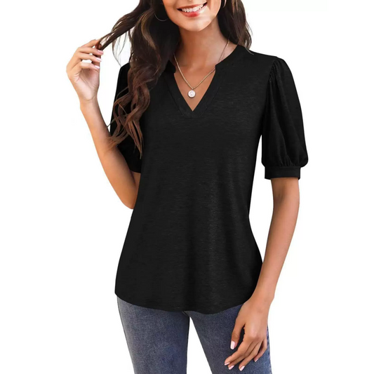 💥Last Day Special Sale 50% OFF👚Women's V-Neck Casual Puff Short Sleeve Top Elegant T-Shirt🎉 Free Shipping🎉