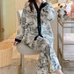 Comfortable Button Top and Long Pants 2-Piece Sleep Set