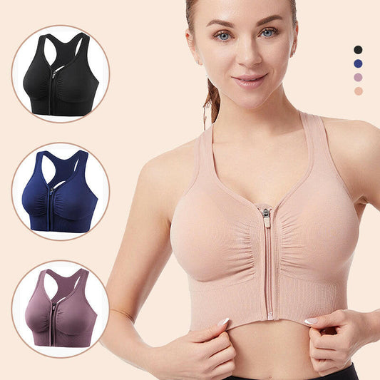 Women's Front Zipper Shockproof Support Sports Bra