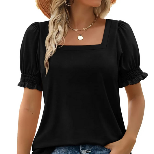 💖LAST DAY SALE 50% OFF💖Women's Casual Square Neck Smocked Sleeve T-Shirt