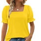 💖LAST DAY SALE 50% OFF💖Women's Casual Square Neck Smocked Sleeve T-Shirt