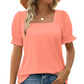 💖LAST DAY SALE 50% OFF💖Women's Casual Square Neck Smocked Sleeve T-Shirt