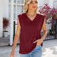 Women's Casual Solid Cap Sleeve V Neck Tank Tops