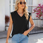 Women's Casual Solid Cap Sleeve V Neck Tank Tops