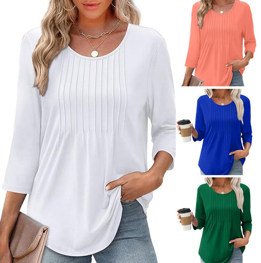 💥Ruffled Round Neck Loose Fit Thin T-Shirt🎉 Free Shipping🎉