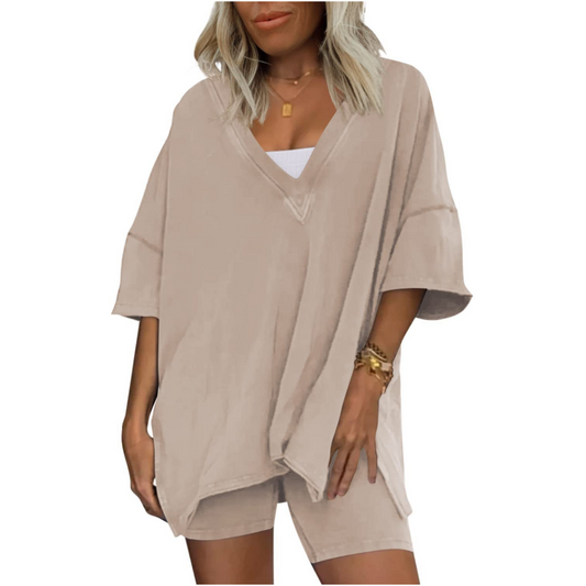 ✨Women's V-Neck T-Shirts and Casual Shorts Two-piece Set🎉 Free Shipping🎉