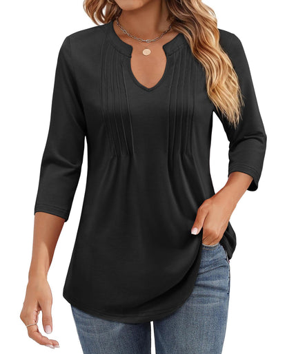🌷Summer Hot Sale 50% Off💕2025 Womens Casual 3/4 Sleeve Pleated Tunic Blouse Top(💥BUY 2 FREE SHIPPING✈️)