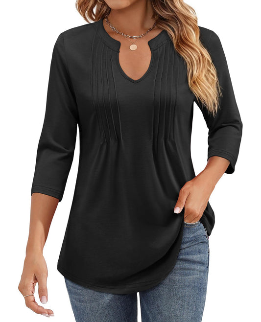 🌷Summer Hot Sale 50% Off💕2025 Womens Casual 3/4 Sleeve Pleated Tunic Blouse Top(💥BUY 2 FREE SHIPPING✈️)