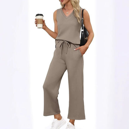 Women's V-Neck Top & Pants 2-Piece Set