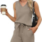 Women's V-Neck Top & Pants 2-Piece Set