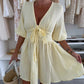 Casual V-Neck Solid Color Mini Dress