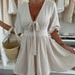 Casual V-Neck Solid Color Mini Dress