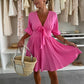 Casual V-Neck Solid Color Mini Dress