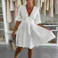 Casual V-Neck Solid Color Mini Dress
