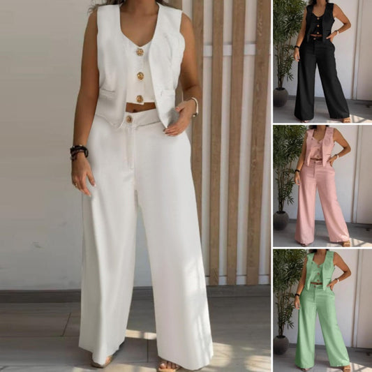 🎁 Hot Sale 49% OFF 🔥Women's Trendy Sleeveless Top & Wide-Leg Pants Two-Piece Set