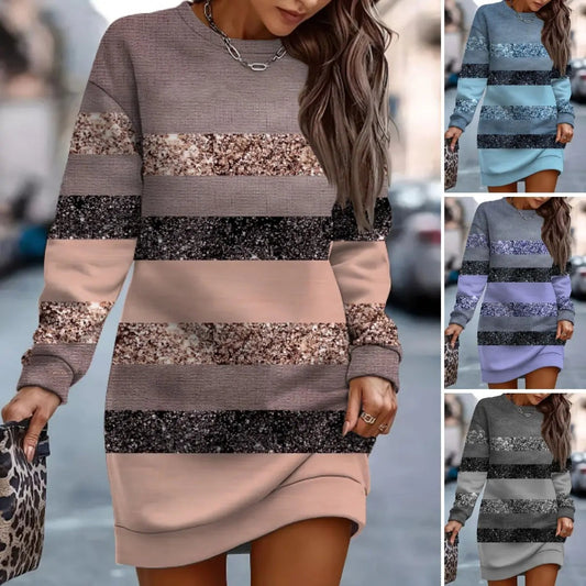 Women's Color-Block Long Sleeve Mini Sweater Dress